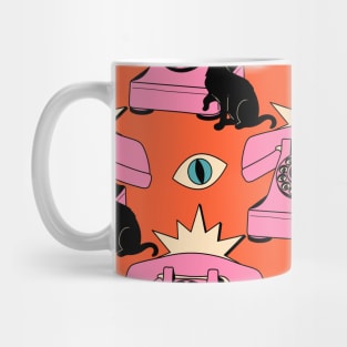 World Domination Black Cat Pattern in orange Mug